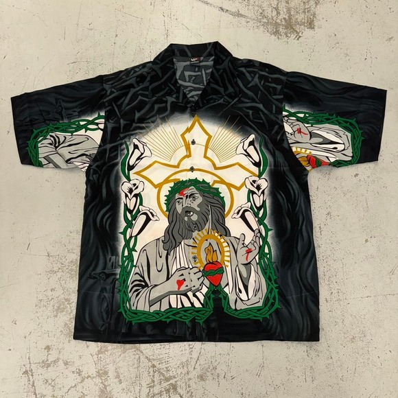 Biker Design Other - Y2K Jesus Christ All Over Print Button Up Shirt Size XL NEW